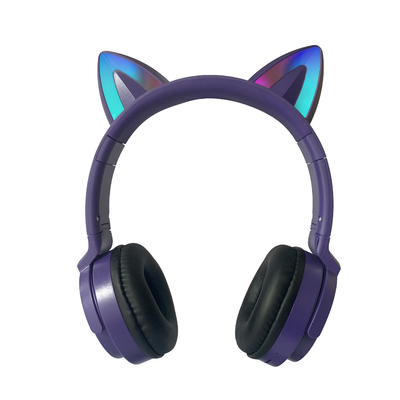 Flash Light Cute Cat Wireless Bluetooth Headphones 5.0 TWS Headset With Mic 