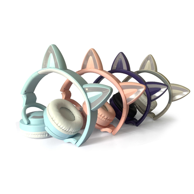 Flash Light Cute Cat Wireless Bluetooth Headphones 5.0 TWS Headset With Mic 